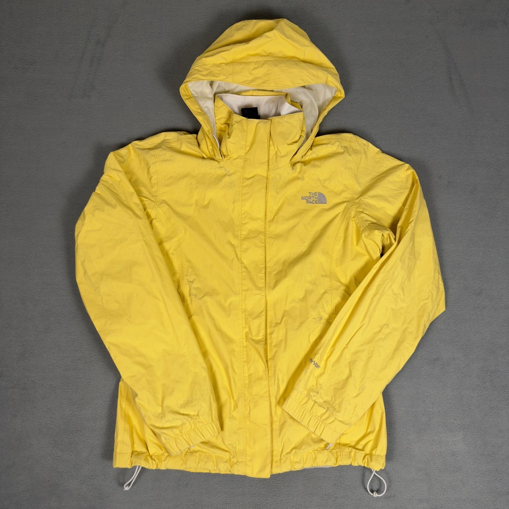 The North Face HyVent Rain Jacket Womens Yellow Hooded Full Zip Outdoor Shell M*